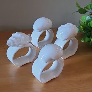 VINTAGE White Bone China Seashell Motif Napkin Rings, Set of 4